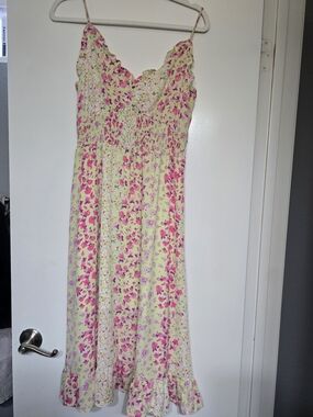 Sienna Sky Lime Yellow Midi Dress with Pink Floral Print